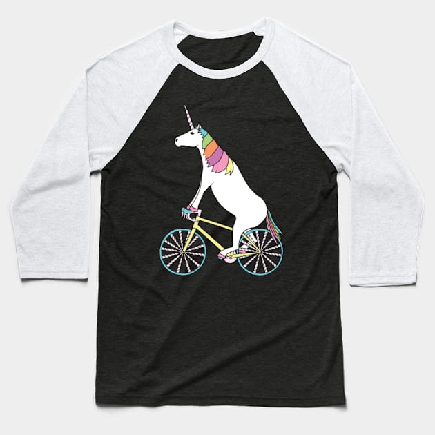 Unicorn Riding Bike With Unicorn Horn Spoked Wheel- Baseball T-Shirt by Xizin Gao